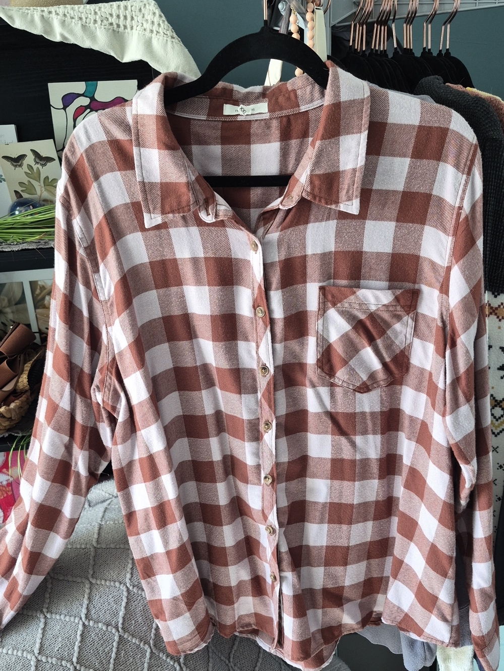 Maurices Brownish- Orange and White Plaid Button-Down Shirt Sz XXL